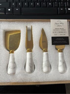 Gold plated Marble Handle 4-Piece Cheese Knife Set
